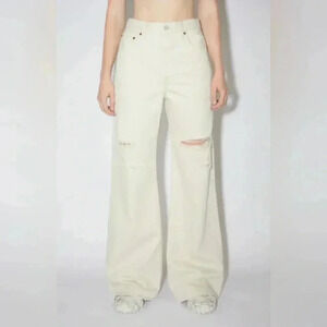 Acne Studios Wide Leg Split Cream White Italian Distressed Jeans Size 27
